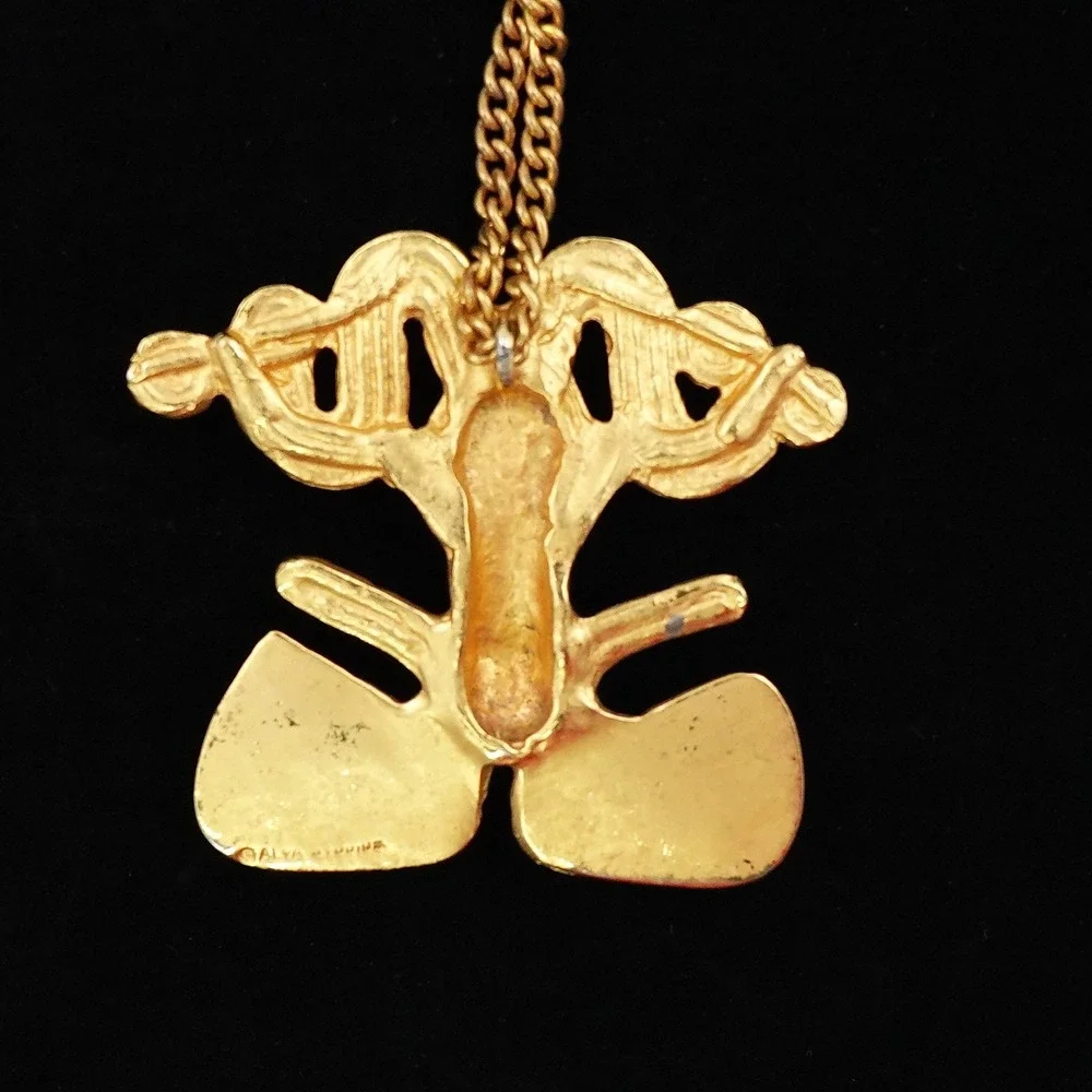 ALVA Studios Pre-Columbian‎ Frog Effigy Gold Tone Necklace Tairona Reproduction
